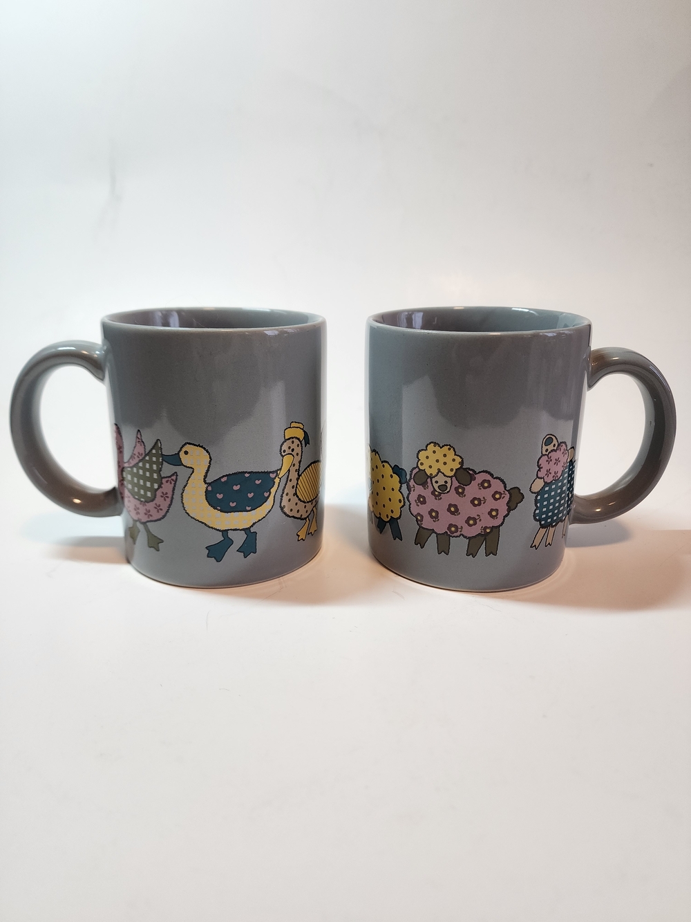Gray Farm Animal Ceramic Mug with Pastel Accents